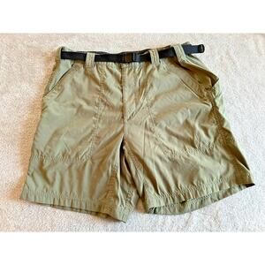 LL Bean Hiking Cargo Shorts Mens L Olive Green Nylon Belt Zip Pocket